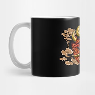 oni mask red girl with clouds behind Mug